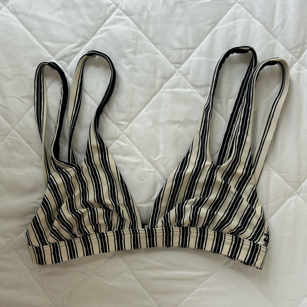 RVCA Black and White Striped Bikini Top